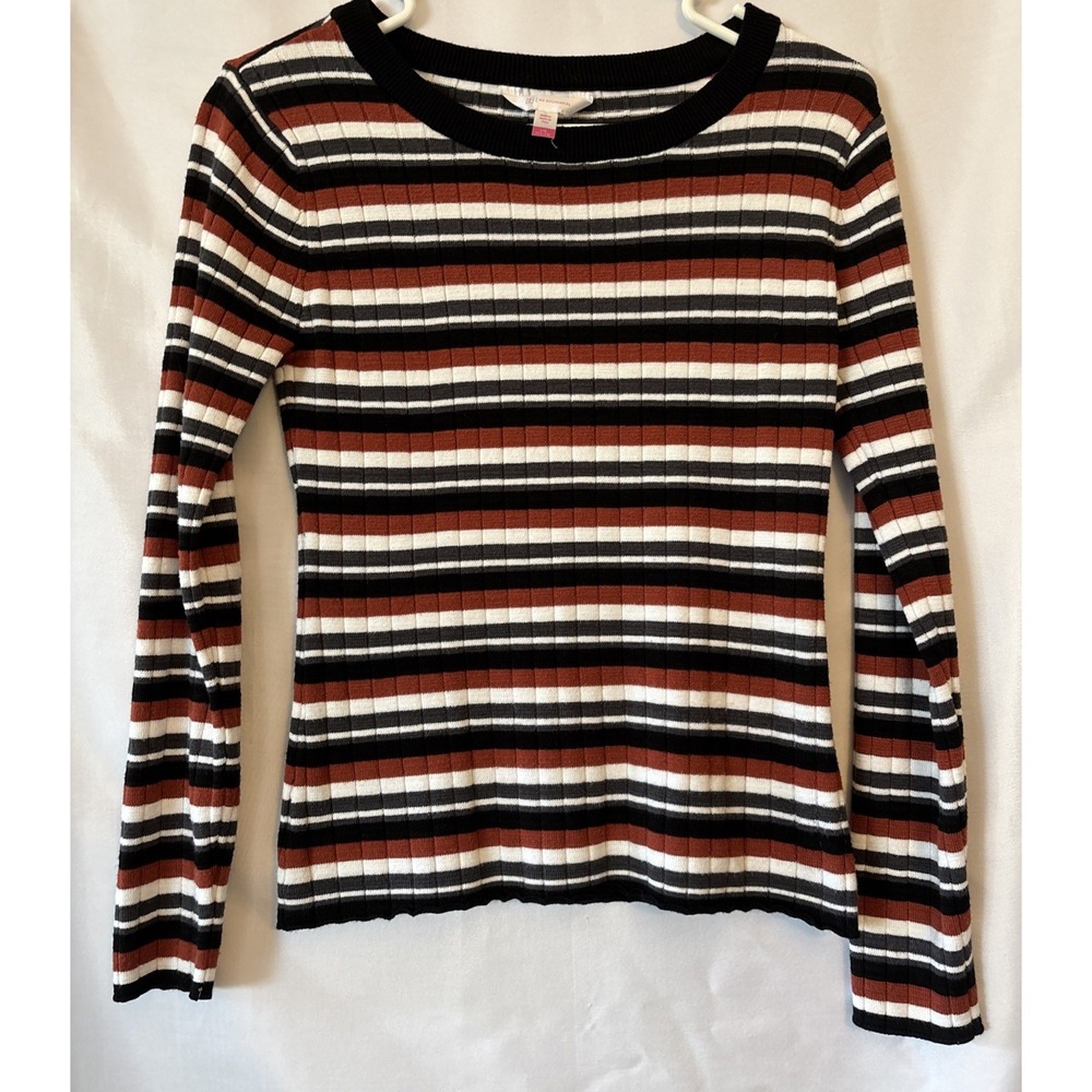 No Boundaries Women Striped Ribbed Knit Long Sleeve Sweater L 11-13 Jrs.
